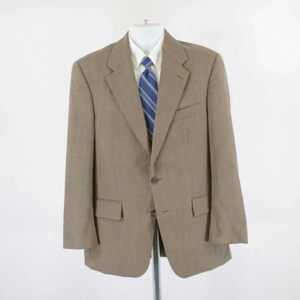 Chaps Ralph Lauren Wool Tan Gray Birdseye Check 40R 2 Button Sport Coat / Blazer